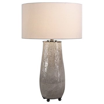 Textured Gray Ceramic Organic Shape Table Lamp, Modern Gourd Rustic