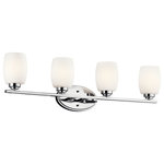 Kichler - Bath 4-Light LED, Chrome - Named after famed furniture designer Eileen Gray, this 4 light bath fixture from the Eileen collection features a clean, straight linear construction. The clean, polished elegance of the Chrome finish and Etched Opal Glass creates an ideal complement for your home. This fixture features LED Light Bulbs which are Energy-Star certified.