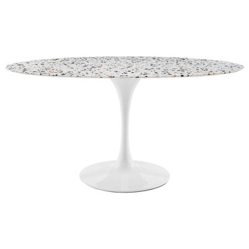 Modway Lippa 60" Oval Terrazzo Dining Table With White White EEI-5734-WHI-WHI