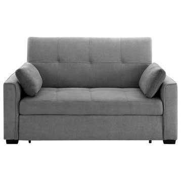 Nantucket Pull-Out Chenille Sleeper Sofa With Accent Pillows, Light Gray, Queen