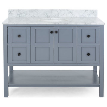 Anna Contemporary 48" Wood Single Sink Bathroom Vanity With Marble Counter Top