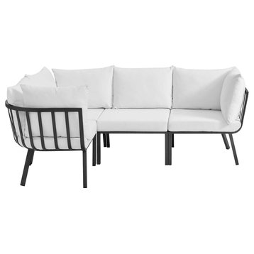Riverside 4 Piece Outdoor Patio Aluminum Sectional, Gray White