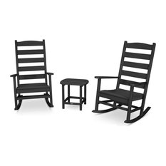 Polywood Shaker 3-Piece Porch Rocking Chair Set, Black