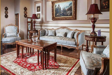 French Louis XVI Style Regal Gold Royal Blue Luxury Sofa Salon Suite Set