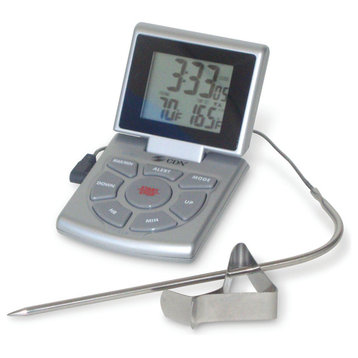 Combo Probe Thermometer With Timer and Clock, Silver