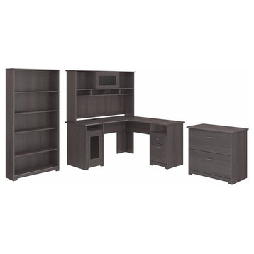 Scranton & Co Furniture Cabot L Shaped Desk with Hutch & Storage in Heather Gray