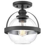 Savoy House - Pendleton 1-Light Semi-Flush, Matte Black - This Savoy House Pendleton 1-light ceiling semi-flush mount is a smart way to pep up the illumination and style in any room including small spaces that might otherwise have lackluster light. It showcases a large orb of clear glass that is open at the bottom allowing for more direct light and making it easy to replace the bulb. Metal bands bisect the shade and help hold it to the fixture base. Try using this fixture in laundry rooms closets hallways or entryways though truly the possibilities are endless. Finished in matte black. This fixture is 9.38" wide and 9.75" tall. Uses a standard size bulb of up to 60 watts (not included).