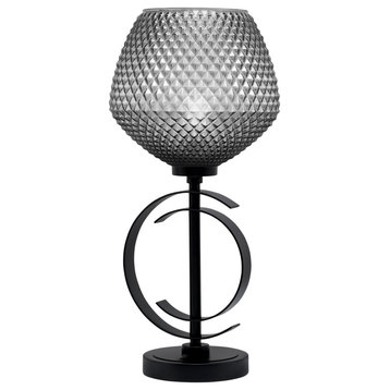 1-Light Table Lamp, Matte Black Finish, 9" Smoke Textured Glass