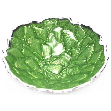 Moss Centerpiece Bowl, Green, Silver, 7"x2.5"