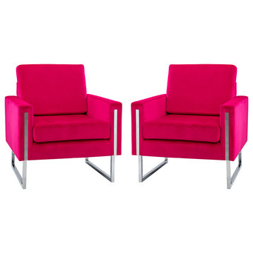 Contemporary Style Club Chair, Set of 2, Fuchsia