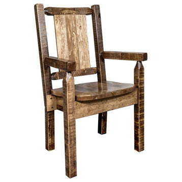 Montana Woodworks Homestead Wood Captain's Chair with Engraved Elk in Brown