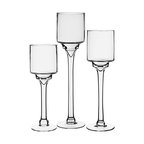 Glass Pedestal Candle Holders, Set of 3