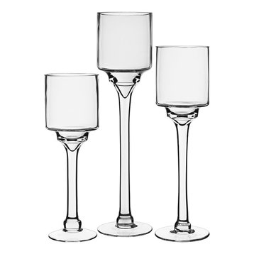 Glass Pedestal Candle Holders, Set of 3