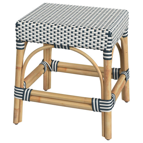 Butler Specialty Company Robias Rattan 18" Dining Stool - White / Navy