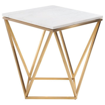 Nuevo Jasmine Square Marble Top End Table in Gold and White
