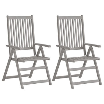 vidaXL Outdoor Recliner Chairs 2 Pcs Reclining Chair Gray Solid Wood Acacia