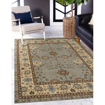 Hand Crafted Wool Lt.Blue Traditional Oriental Oushak Rug, 2'6x9'10