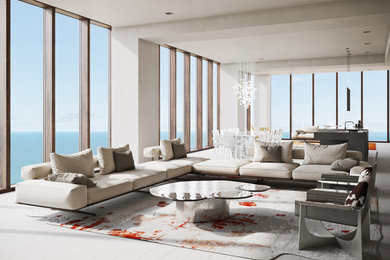 Example of a trendy living room design in Chicago