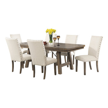 Dex 7-Piece Dining Set, Table and 6 Upholstered Side Chairs