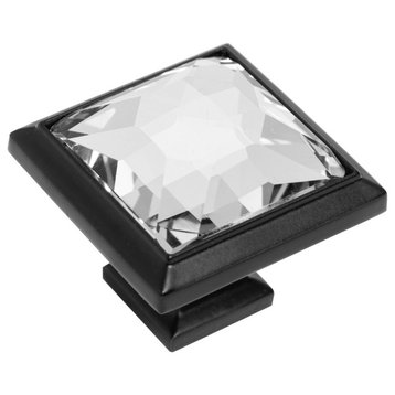 Cosmas 5883FB-C Flat Black & Clear Glass Square Cabinet Knob