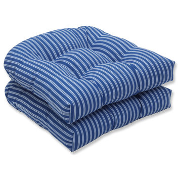 Resort Stripe Blue Wicker Seat Cushion Set of 2