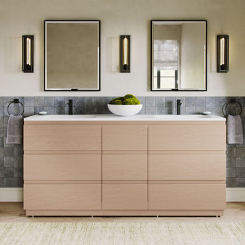 The Essen Bathroom Vanity, Golden Oak, 72", Single Sink, Freestanding