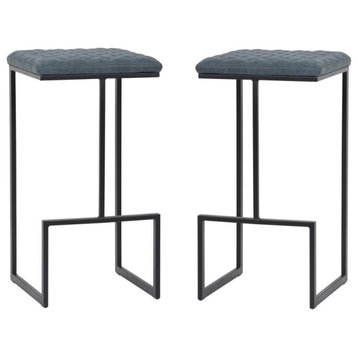 Leisuremod Quincy Leather Bar Stools With Metal Frame Set Of 2 Qs29Bu2