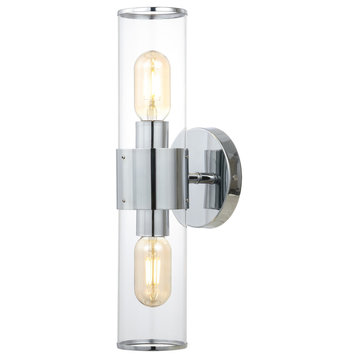 Quinn 15.5" 2-Light Mid-Century Modern Iron/Acrylic LED Sconce, Chrome/Clear