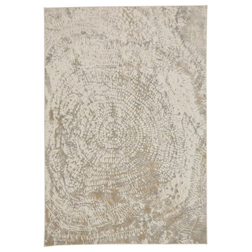 Weave & Wander Frida Distressed Abstract Watercolor Rug, Ivory/Gray, 2'1"x3'