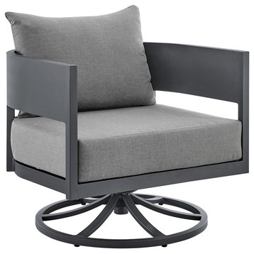 Argiope Outdoor Patio Swivel Rocking Chair in Grey Aluminum with Cushions