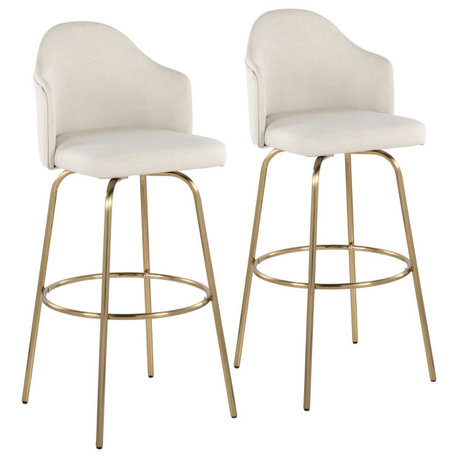 Ahoy Bar Stool, Set of 2, Gold Metal, Cream Fabric