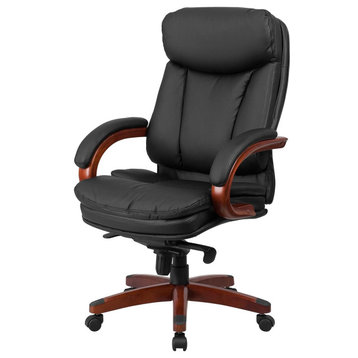 Swivel Office Chair, Comfortable Faux Leather Seat & Headrest, Black/Mahogany