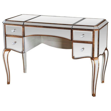Best Master Solid Wood Jewelry Desk with Mirrored/Gold Trimmings
