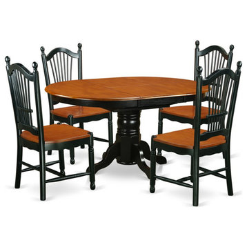 East West Furniture Avon 5-piece Dining Set with Wood Seat in Black/Cherry