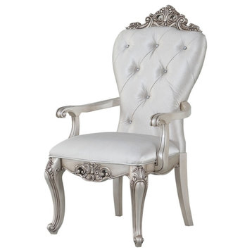 ACME Gorsedd Upholstered Tufted Arm Chair in Cream and Golden Ivory Set of 2