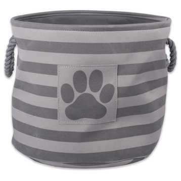 DII Polyester Pet Bin Stripe With Paw Patch Gray Round Large