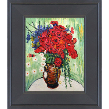La Pastiche Vase with Daisies and Poppies with Gallery Black, 12" x 14"