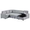 Selene Light Gray Linen Fabric Sleeper Sectional Sofa With Storage Chaise