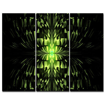 Green Butterfly Pattern on Black, Abstract Wall Art Canvas, 36x28, 3 Panels