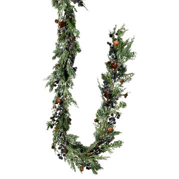 Serene Spaces Living Blueberry Cypress Garland With Pinecones, 72"