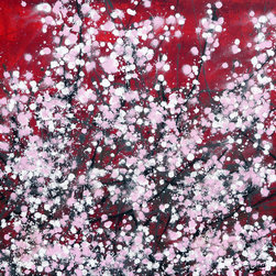 Pink Blossom on Red - Paintings