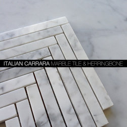 Carrara Marble Tile and Italian Carrara Herringbone Mosaic - Mosaic Tile