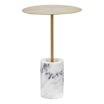Symbol Side Table, Gold Metal Top, White Marble Base
