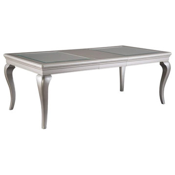 Rectangular Molded Wooden Dining Table With Cabriole Legs, Silver