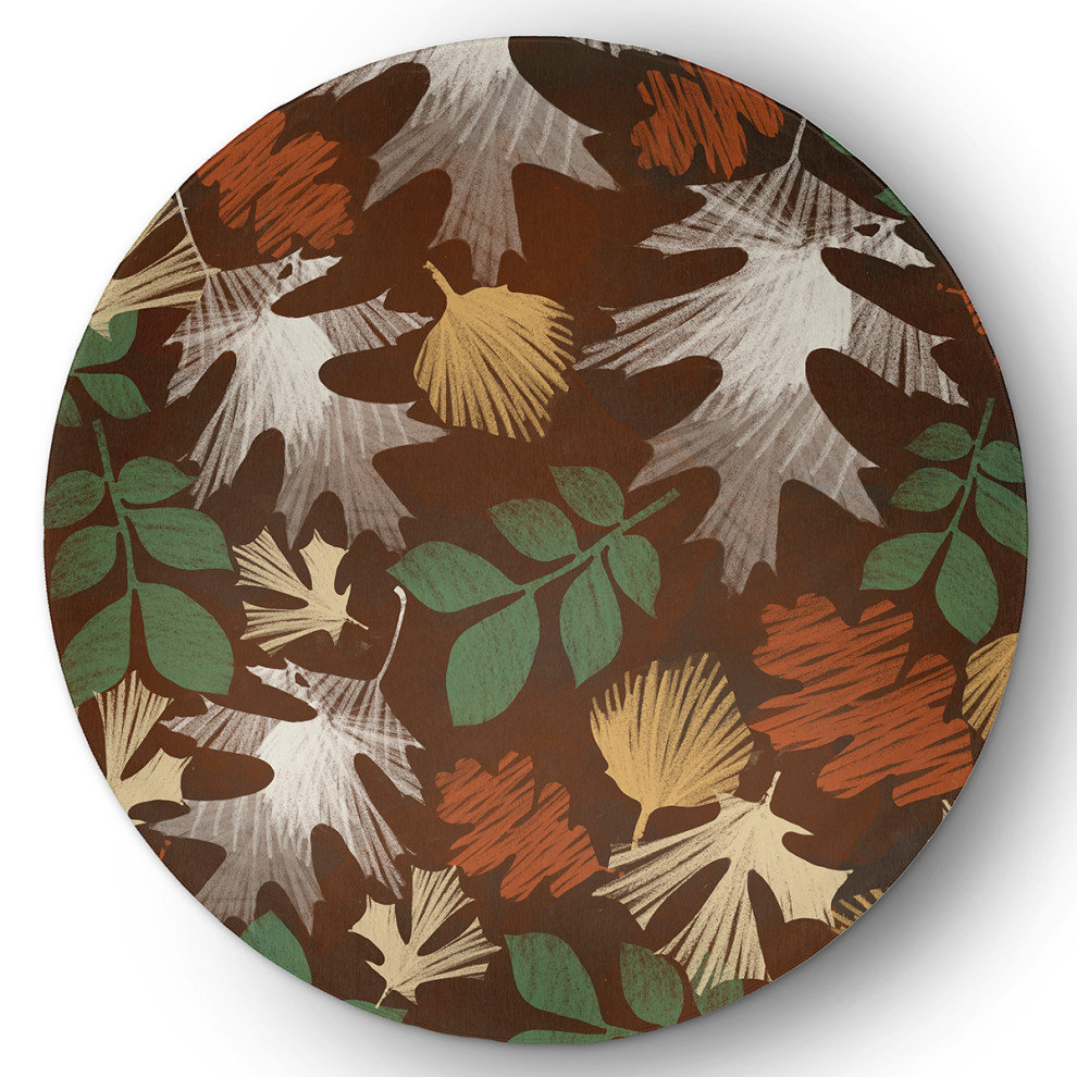 Watercolor Leaves Fall Design Chenille Area Rug, 5' Round ...