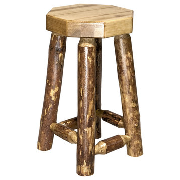 Montana Log Collection Wood Backless Barstool In Stain And Lacquer MWGCBN24