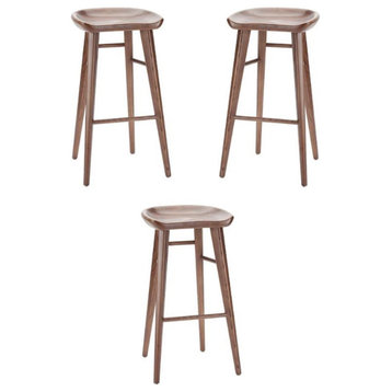 Home Square Kami 31" Wooden Backless Bar Stool in Walnut - Set of 3