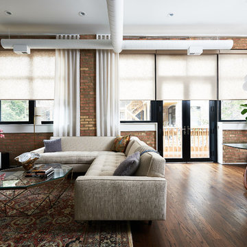 Lincoln Park Residence with custom sheer drapery and roller shades