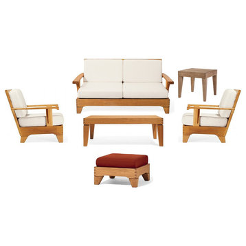 6-Piece Caranas Outdoor Teak Sofa Set With Sunbrella Cushions Antique Beige, Canvas Chestnut