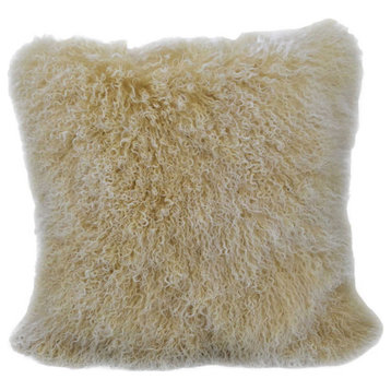 24" Gold Genuine Tibetan Lamb Fur Pillow With Microsuede Backing